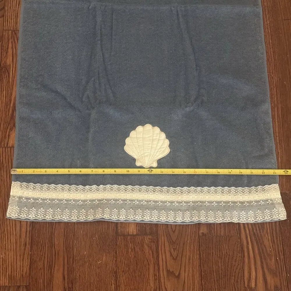 VTG Saturday Knight Bath Towel & Wash Rag Blue Sea Shell Embellished Cotton US